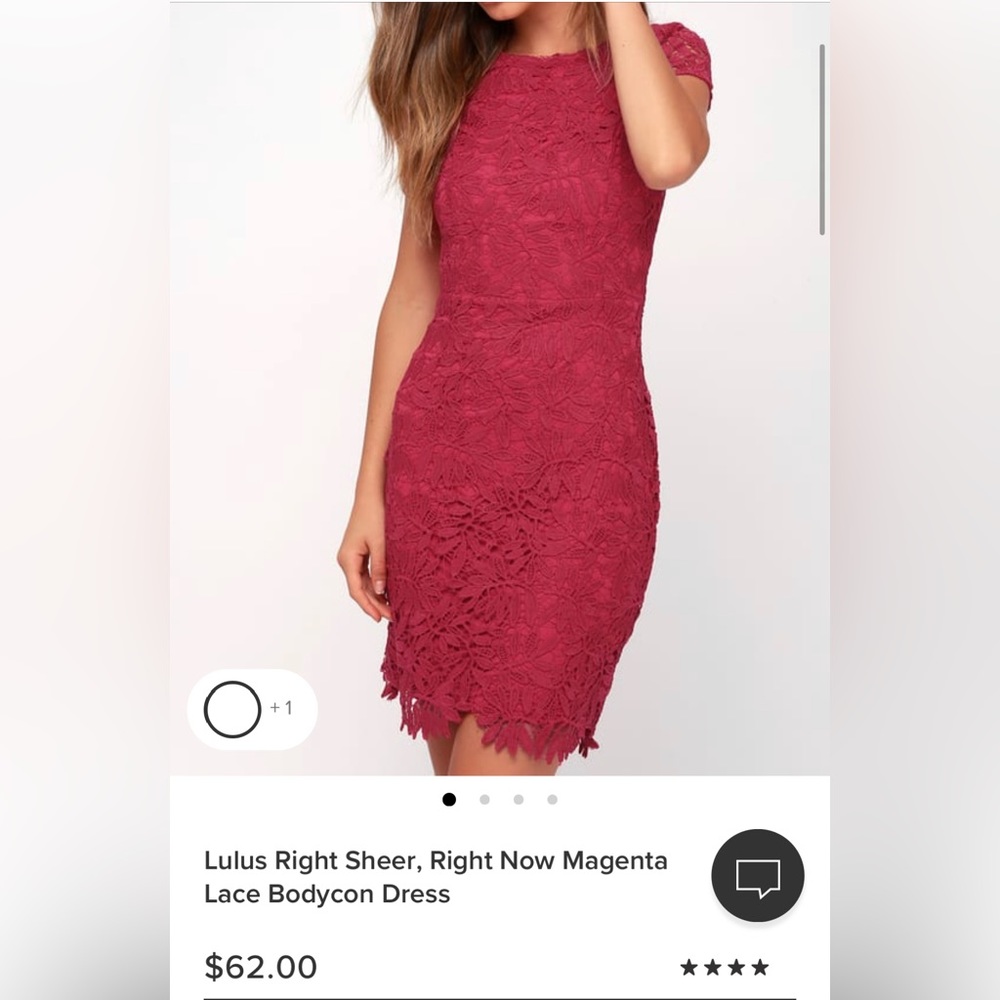 Lulus Magenta Lace Bodycon Dress, size XS